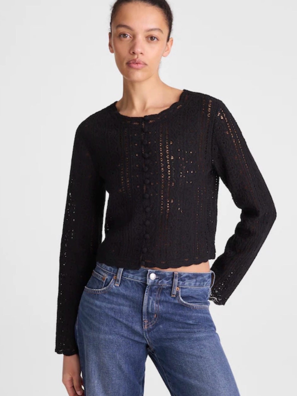 Madewell Black Crochet Button-Front Cardigan size XXL new without tags